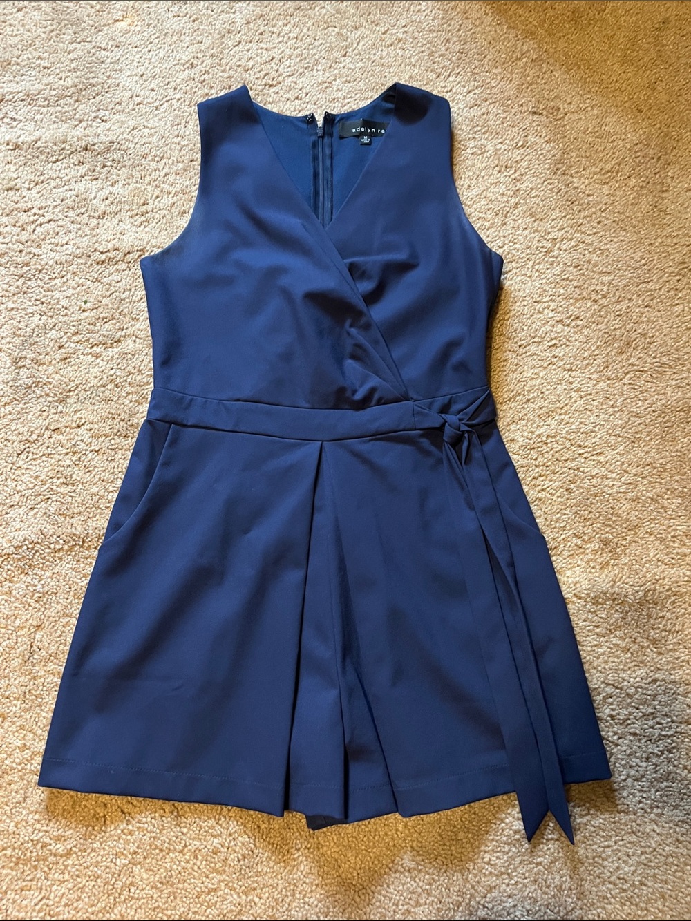 Adelyn Rae Navy Faux Wrap-Front Mini Romper with Waist Tie